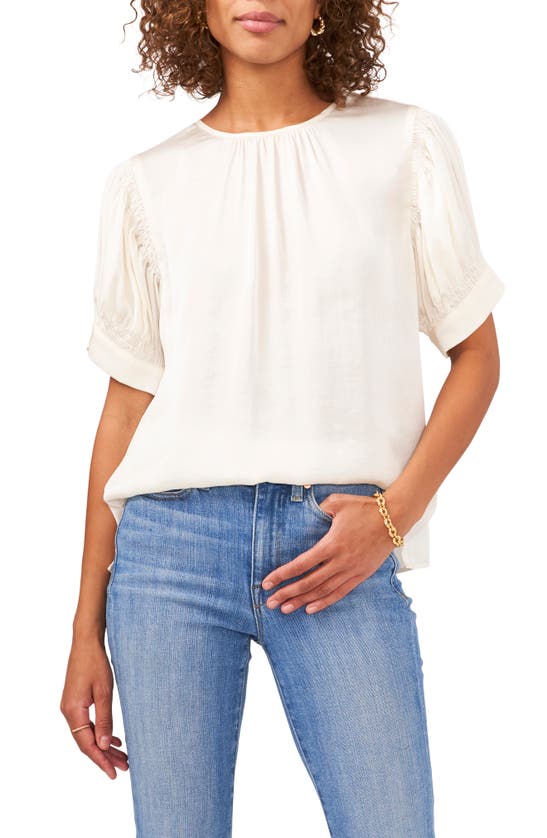 Shop Vince Camuto Shirred Neck Rumpled Satin Blouse In New Ivory
