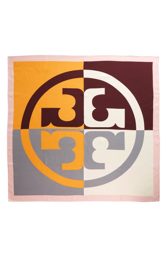 Shop Tory Burch Colorblock Monogram Silk Square Scarf In Color-block Square Orange