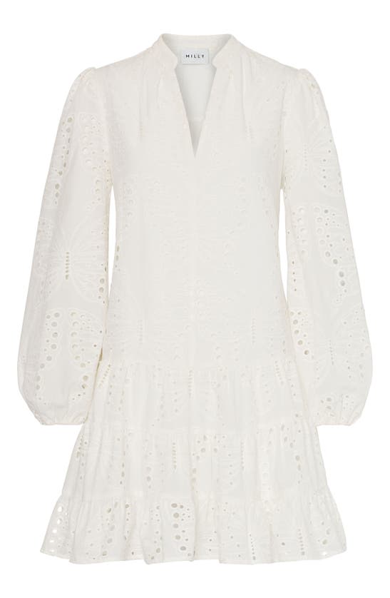 Shop Milly Margaret Butterfly Eyelet Long Sleeve Dress In White