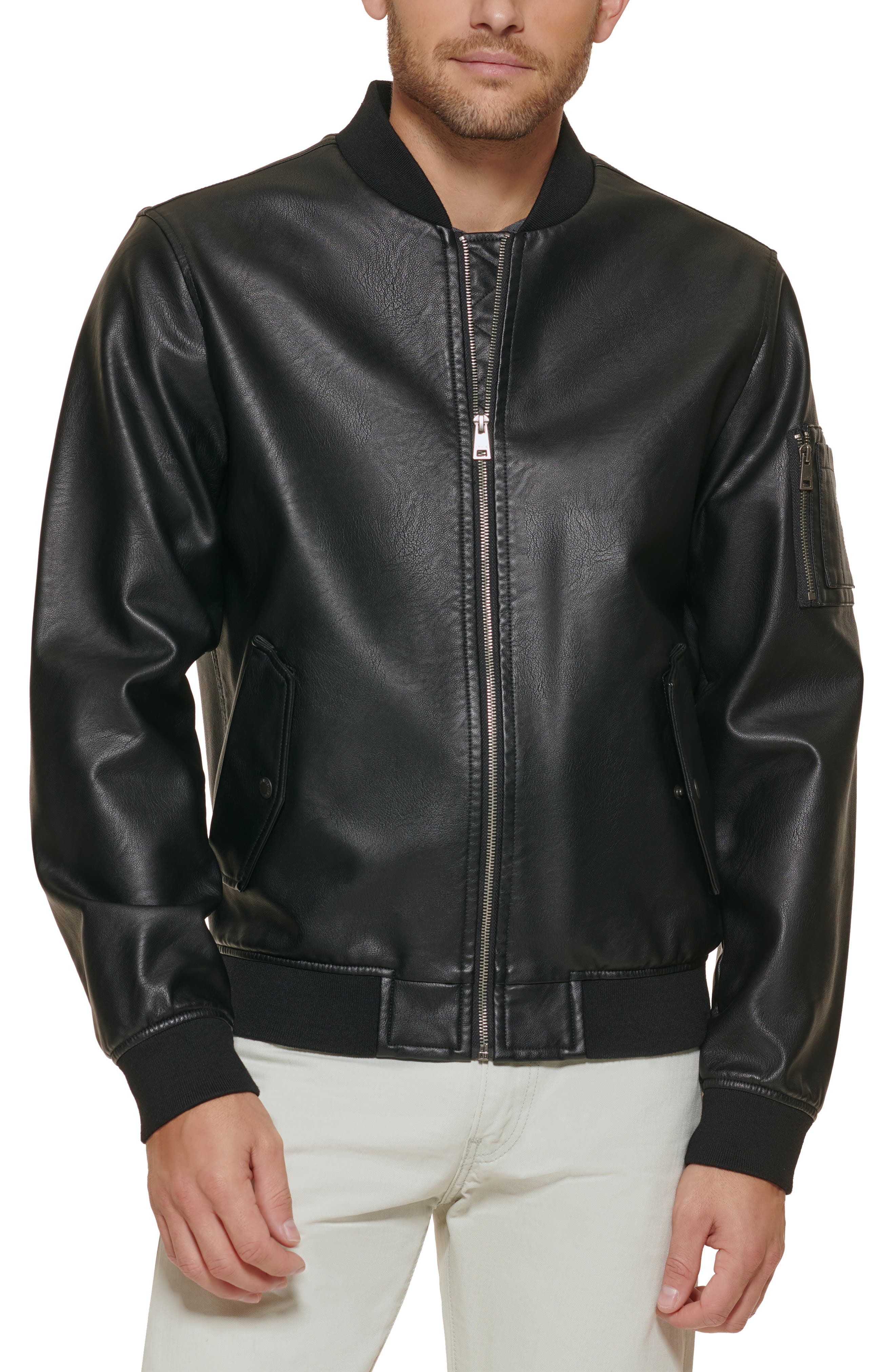 levi's black leather bomber jacket