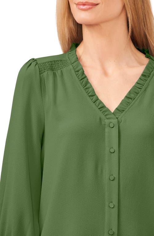 Shop Cece Ruffle V-neck Blouse In Dark Clover Green