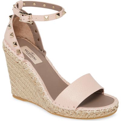 Valentino Garavani Rockstud Espadrille Wedge, Pink