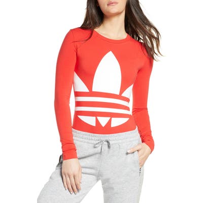 Adidas Originals Large Logo Long Sleeve Bodysuit, Red