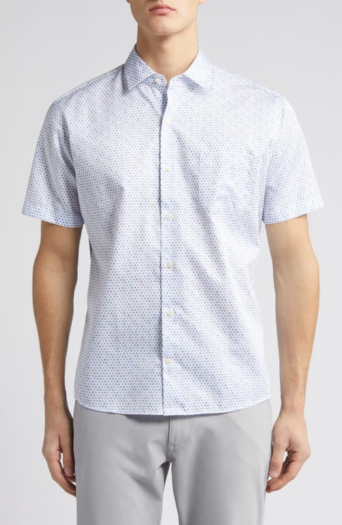 Peter Millar Crown Crafted Trophy Short Sleeve Cotton Button-Up Shirt Blue/Wild Lilac at Nordstrom,