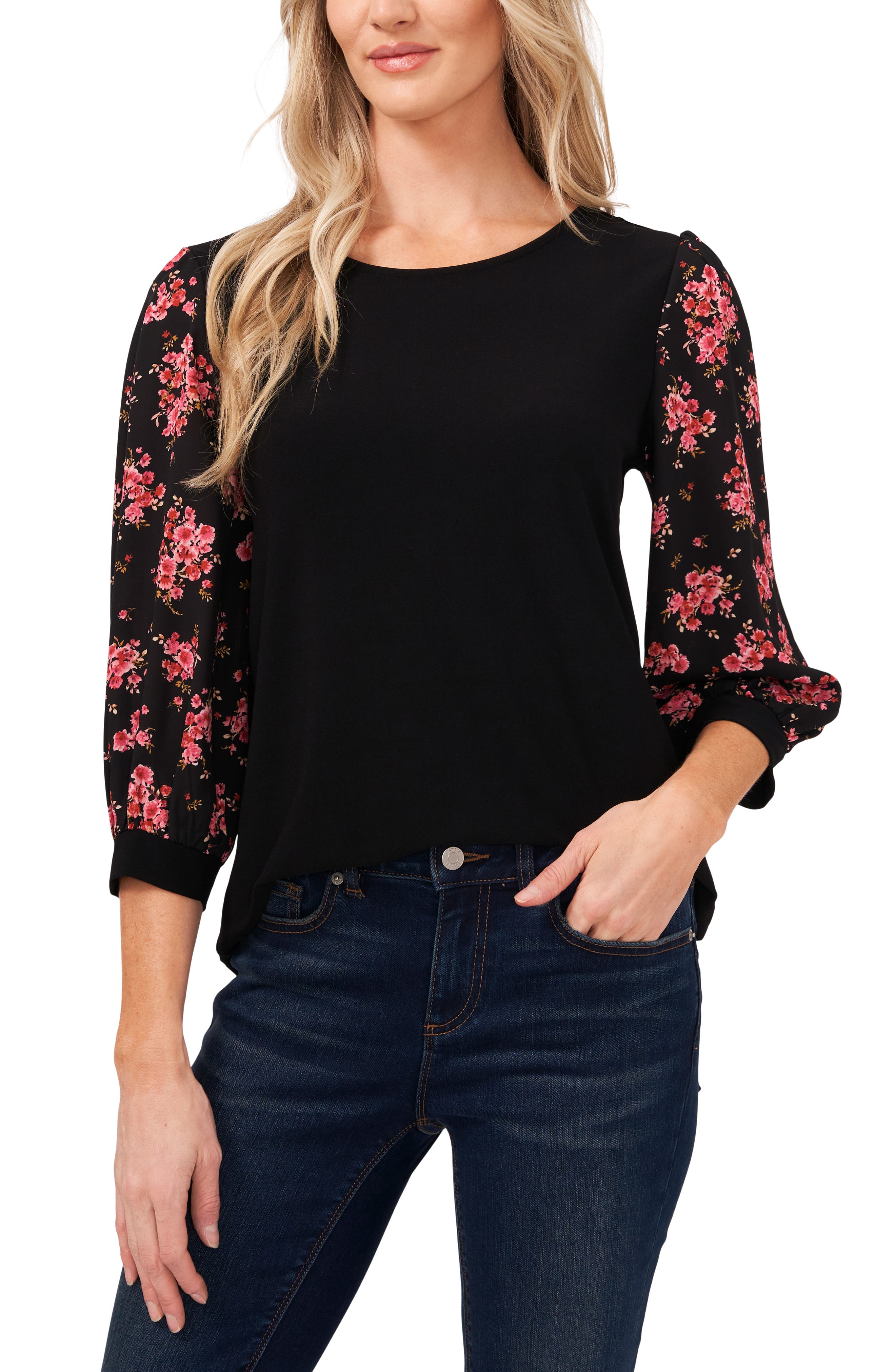 CeCe 3/4 Sleeve Bloom Romance Mix Top 