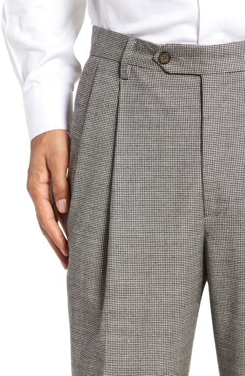 Shop Berle Touch Finish Pleated Houndstooth Classic Fit Stretch Wool Dress Pants In Black/white