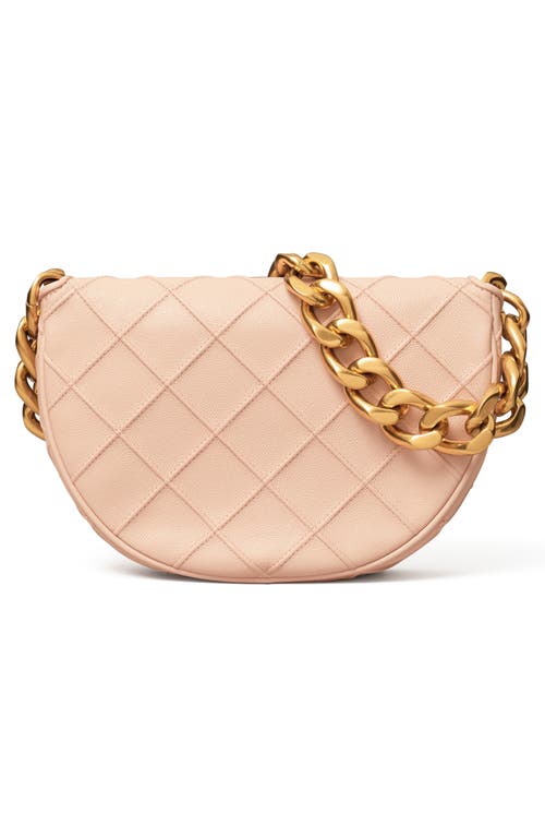 Shop Tory Burch Mini Fleming Soft Caviar Leather Crescent Shoulder Bag In Pink Dawn