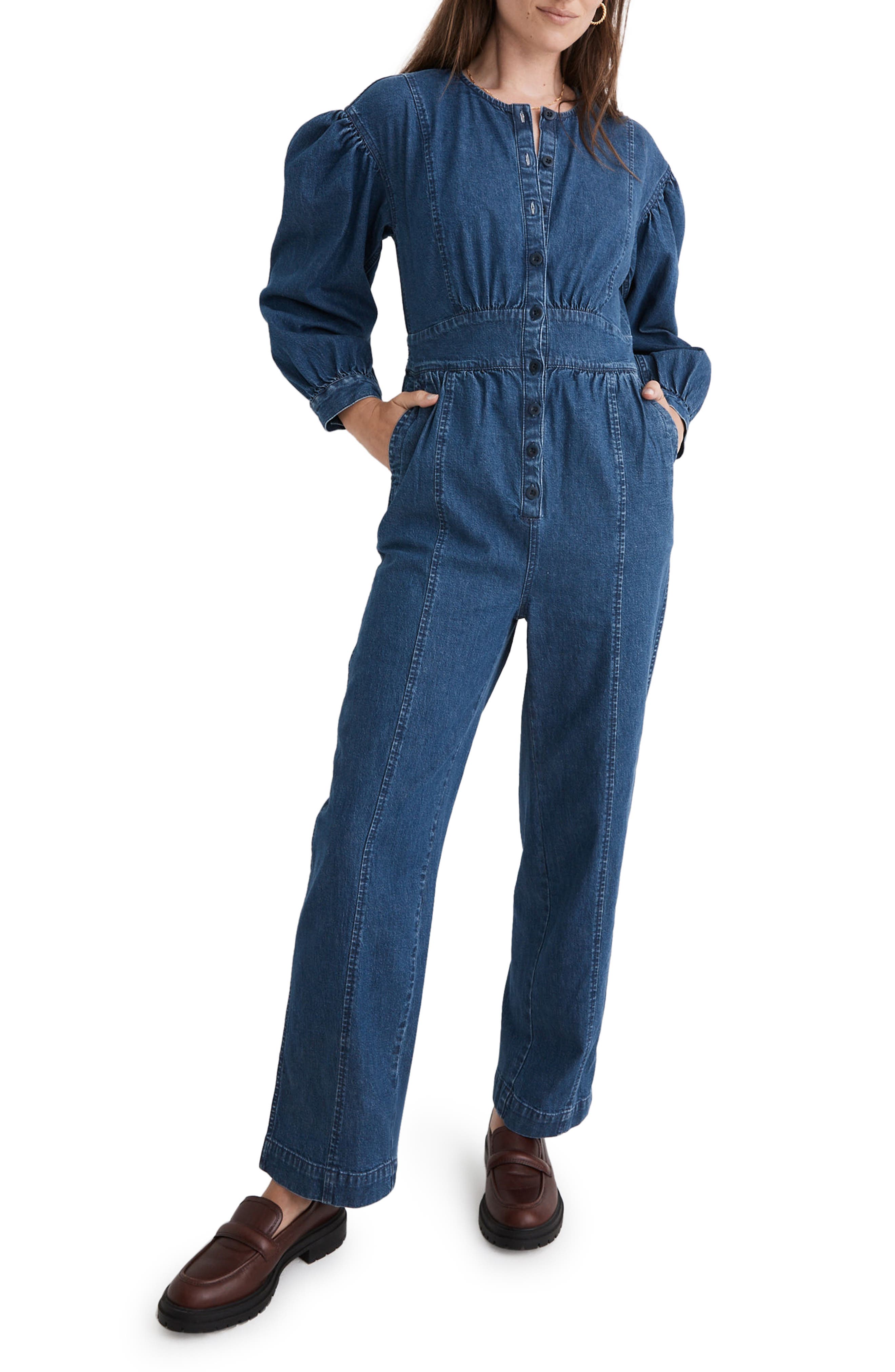 madewell denim tie waist jumpsuit