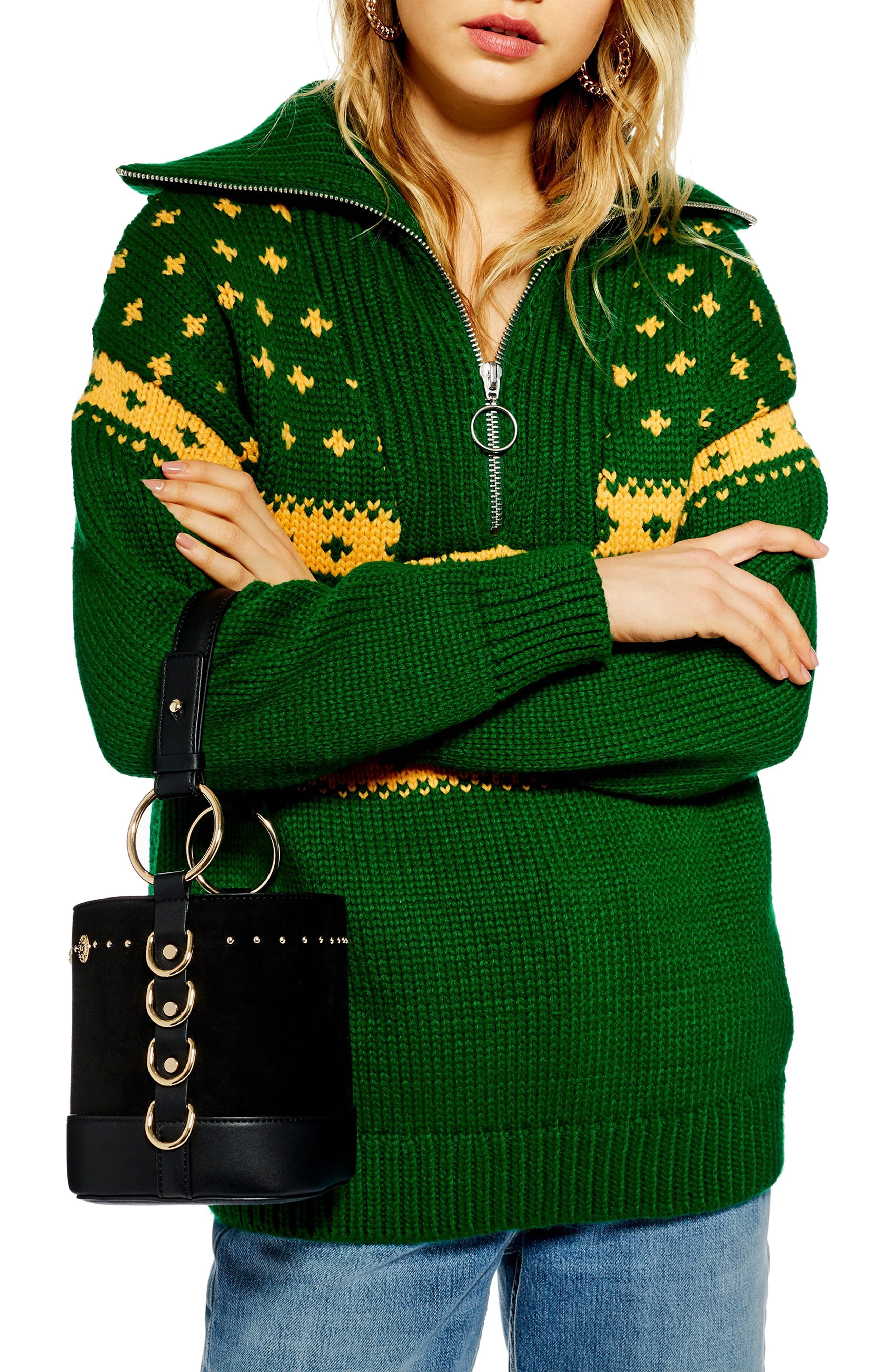 topshop green zip hoodie