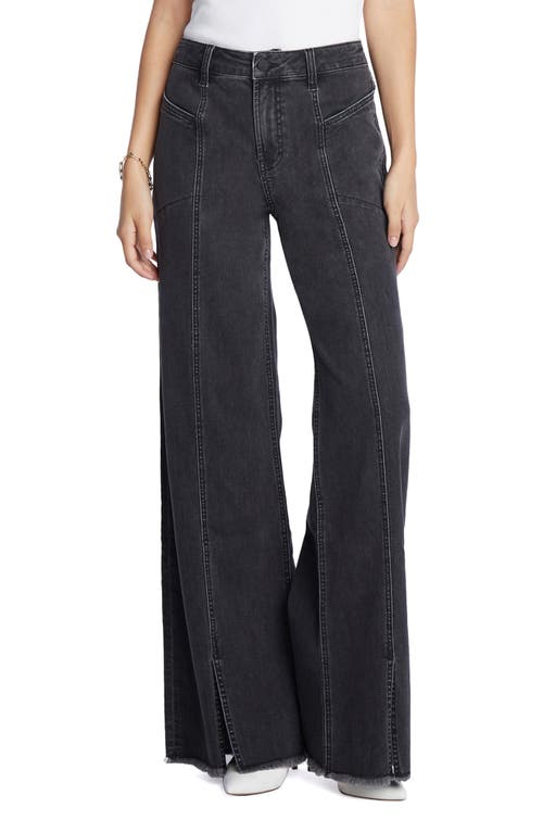 Wash Lab Denim Front Slit Wide Leg Jeans Brushed Black at Nordstrom,