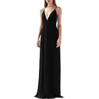 Ml Monique Lhuillier Pleated Gown, Black