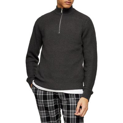 Topman Quarter Zip Mock Neck Sweater, Grey