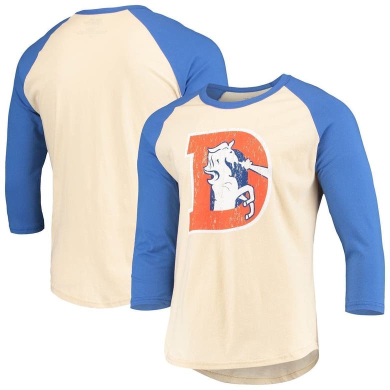 MAJESTIC MAJESTIC THREADS CREAM/ROYAL DENVER BRONCOS GRIDIRON CLASSICS RAGLAN 3/4-SLEEVE T-SHIRT