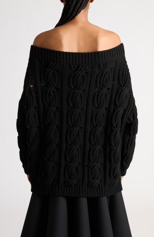 VALENTINO VALENTINO GARAVANI CABLE KNIT OFF THE SHOULDER VIRGIN WOOL SWEATER 