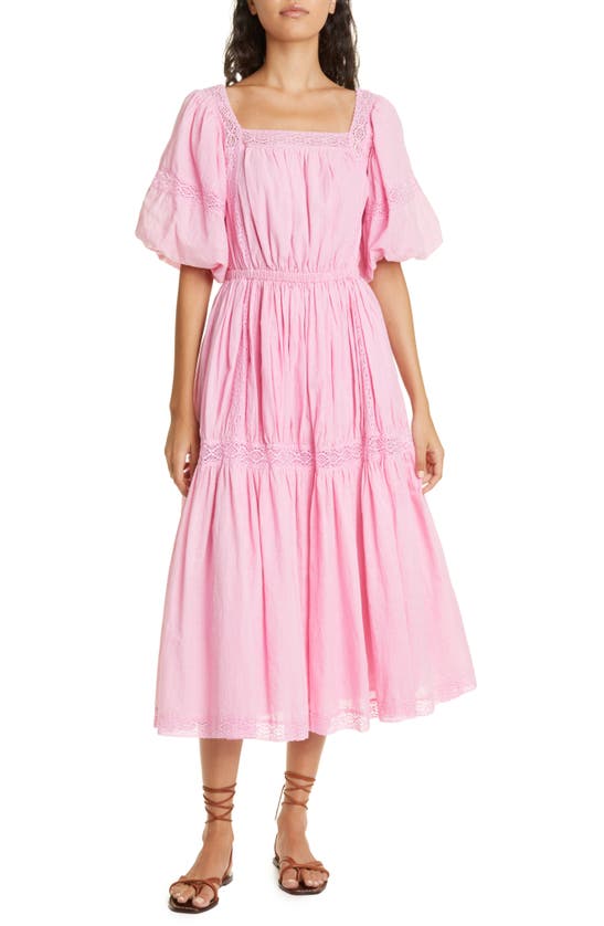 Mille Talitha Tiered Lace Inset Cotton Dress In Pink