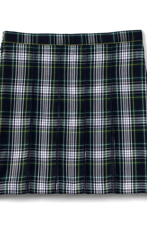 Shop Lands' End School Uniform Girls Plaid Box Pleat Skirt Top Of The Knee In White/evergreen Plaid