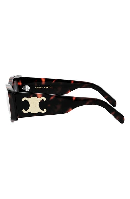 Shop Celine Triomphe 53mm Rectangular Sunglasses In Dark Havana/smoke