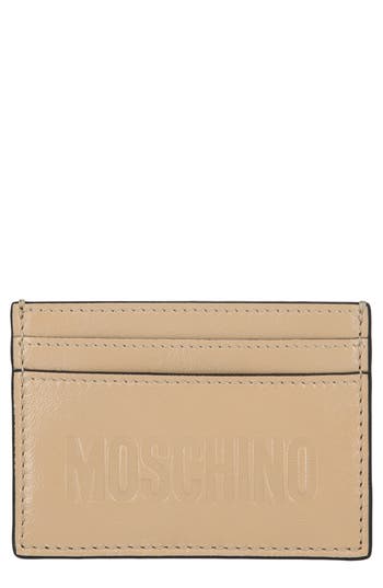 Moschino Debossed Logo Card Case In Brown