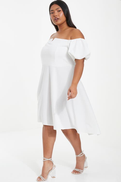 Shop Quiz Puff Sleeve Bardot Dress In White