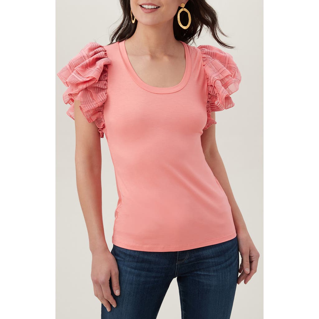 Shop Trina Turk Hilarity Ruffle Sleeve Top In Pink Dawn
