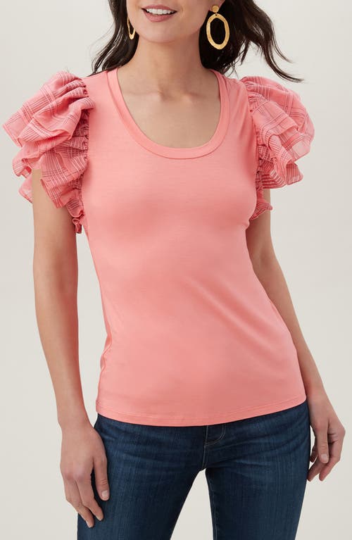 Shop Trina Turk Hilarity Ruffle Sleeve Top In Pink Dawn