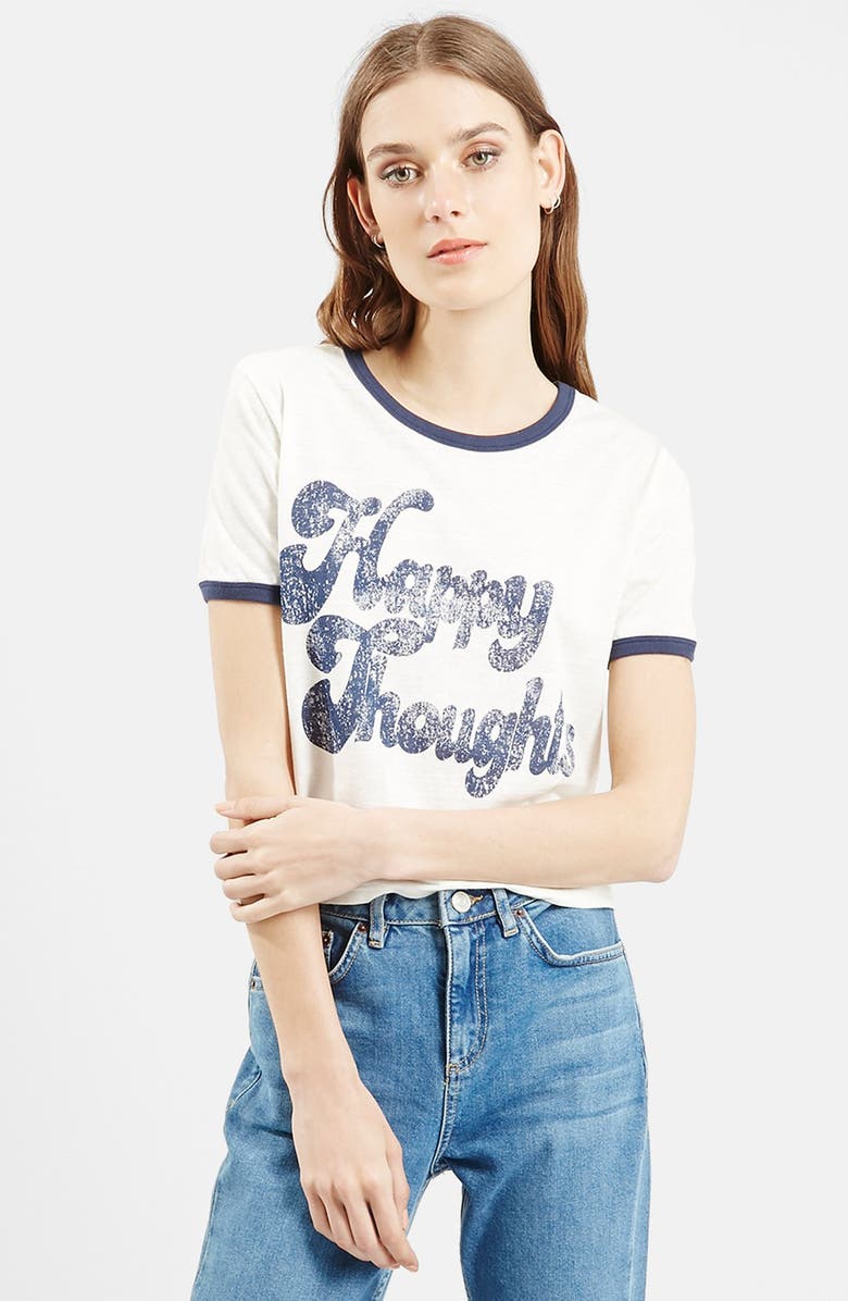 TOPSHOP 'Happy Thoughts' Graphic Tee, Main, color, CREAM MULTI