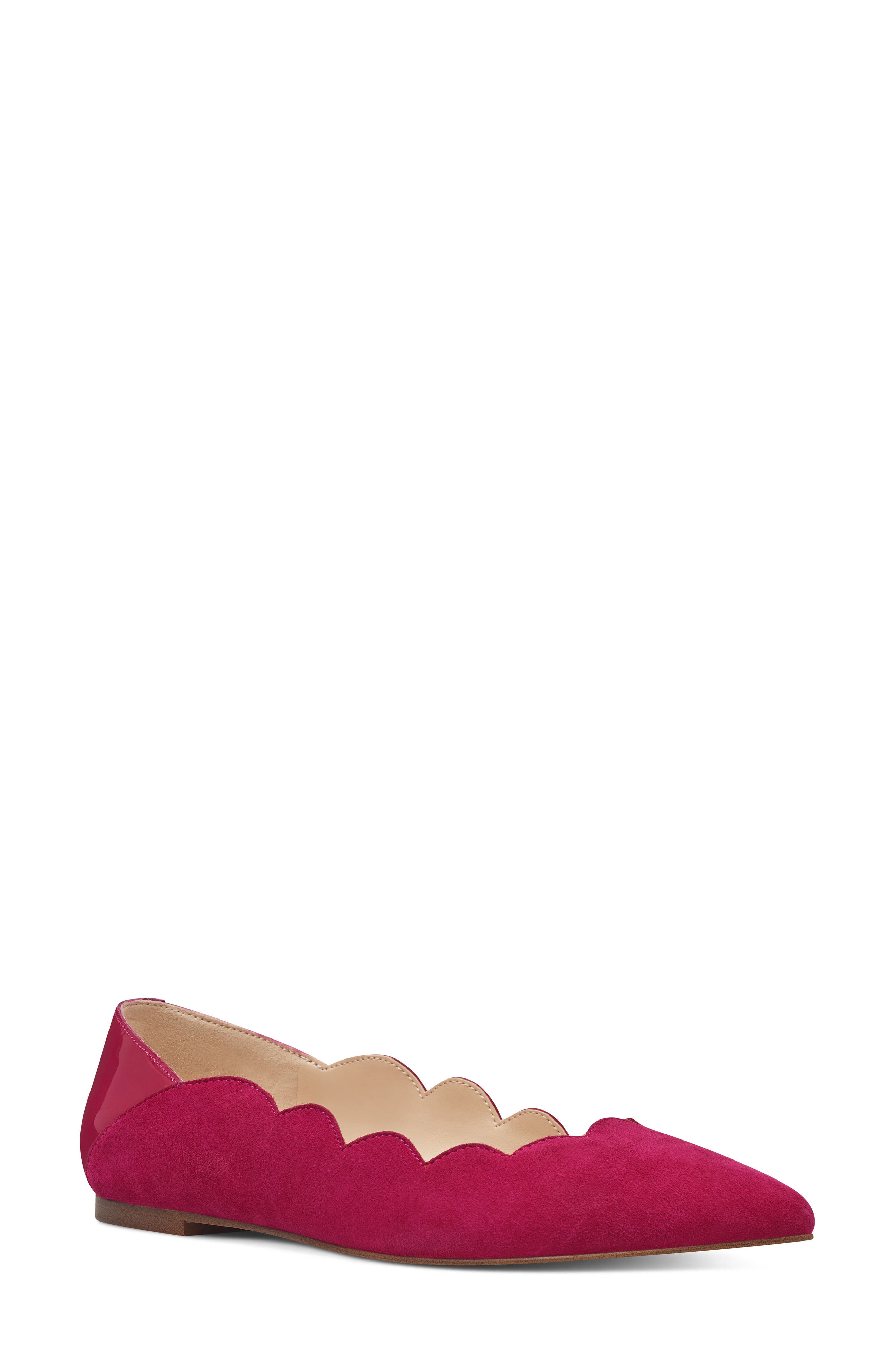 Nine West Ansley Scalloped Pointy Toe Flat, Pink