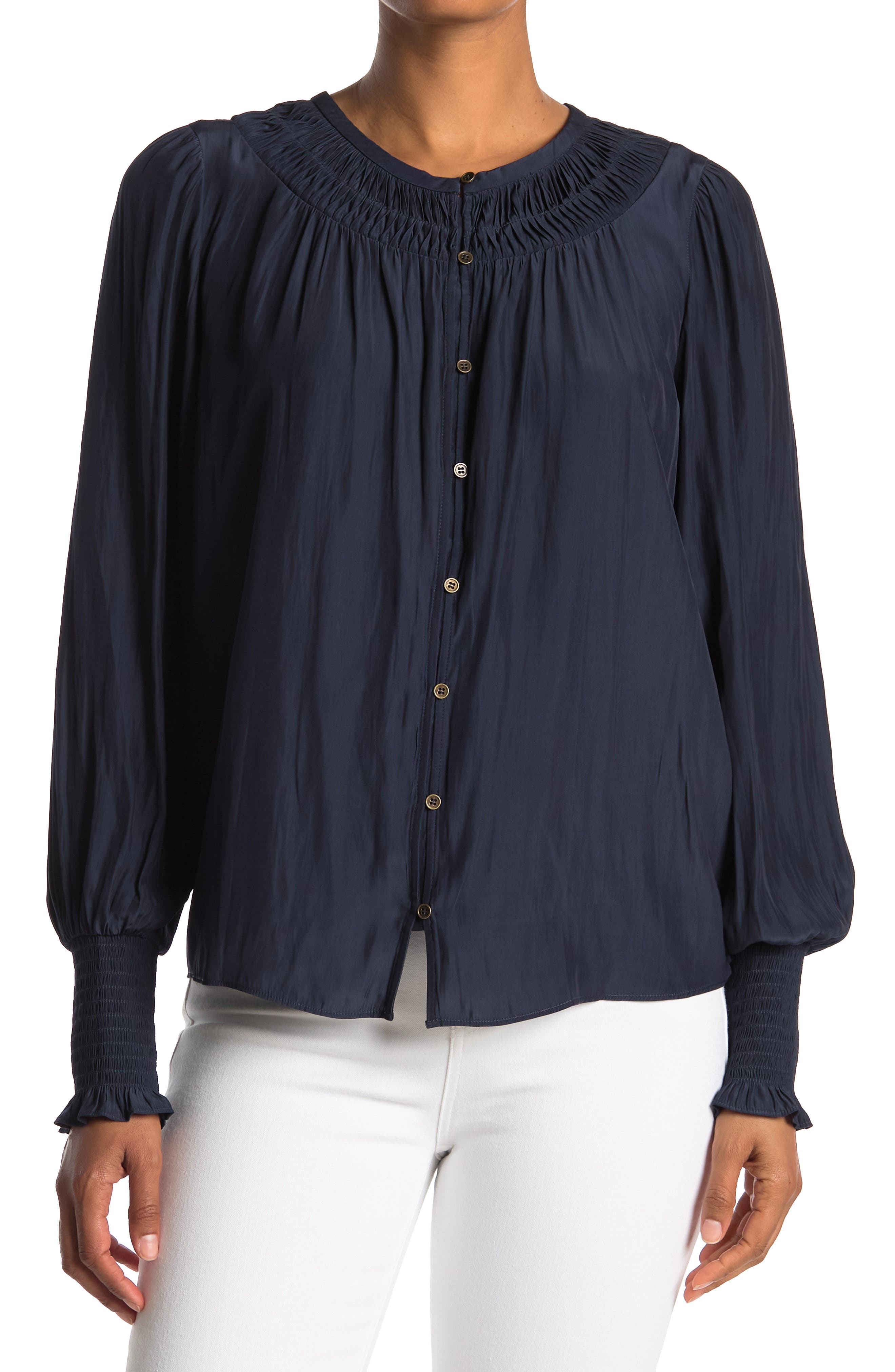 Ramy Brook Isla Button Down Blouse In Navy