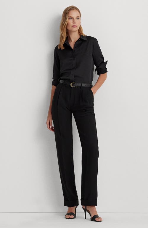 Shop Lauren Ralph Lauren Classic Fit Satin Charmeuse Shirt In Black