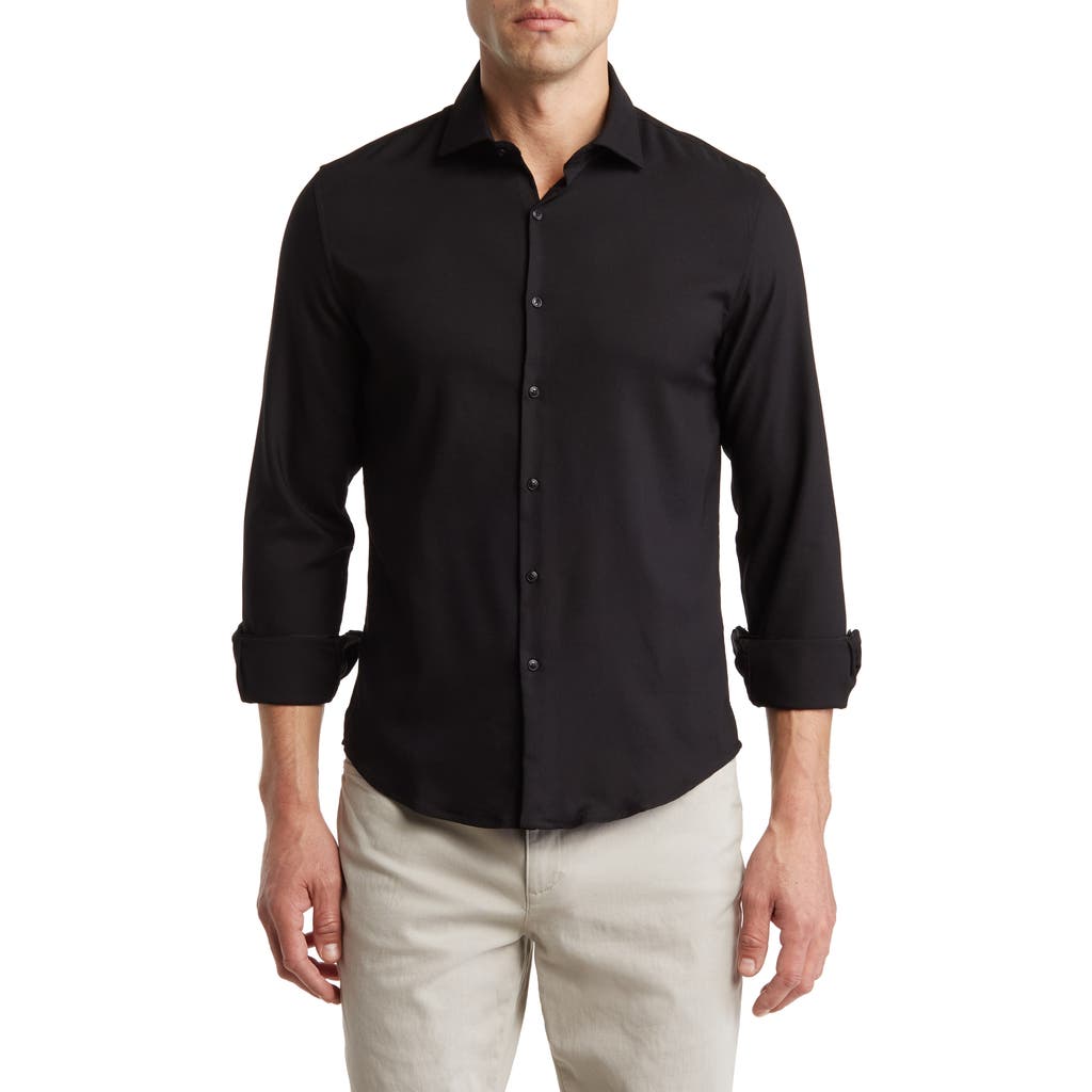 Denim And Flower Black Solid Stretch Button-up Shirt