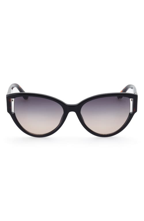 Shop Guess 56mm Gradient Butterfly Sunglasses In Shiny Black/gradient Smoke