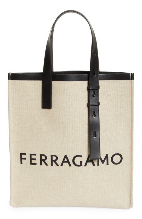 FERRAGAMO Logo Canvas Tote Bag with Removable Pouch in Naturale A00 Nero Nero at Nordstrom