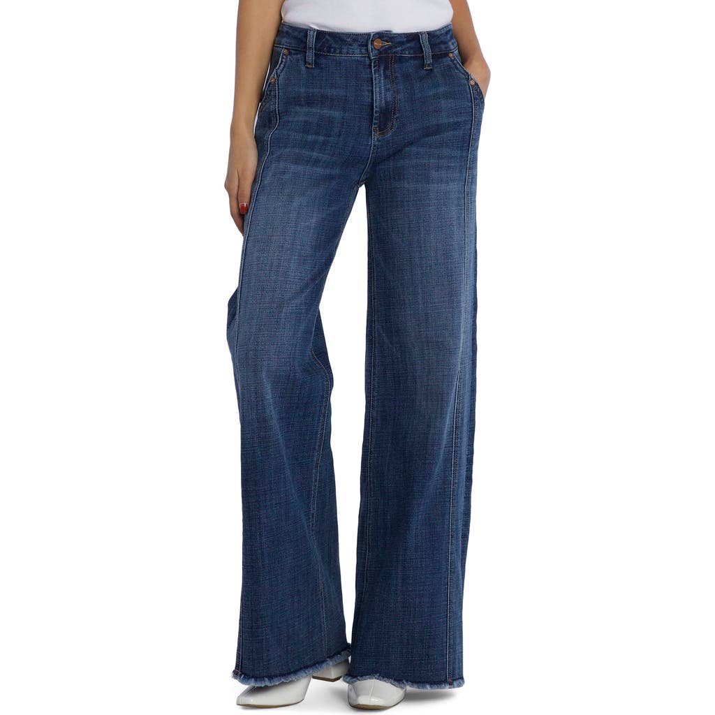 Hint Of Blu Mighty High Waist Wide Leg Jeans In Blue Stream