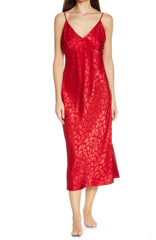 Decadence Leopard Jacquard Satin Chemise in Brocade Red