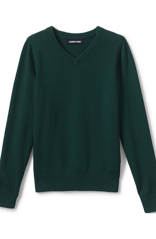 Lands' End School Uniform Boys Cotton Modal Fine Gauge V-neck Sweater In Evergreen
