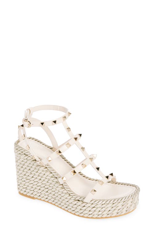 Shop Valentino Garavani Rockstud Torchon Wedge Sandal In Light Ivory