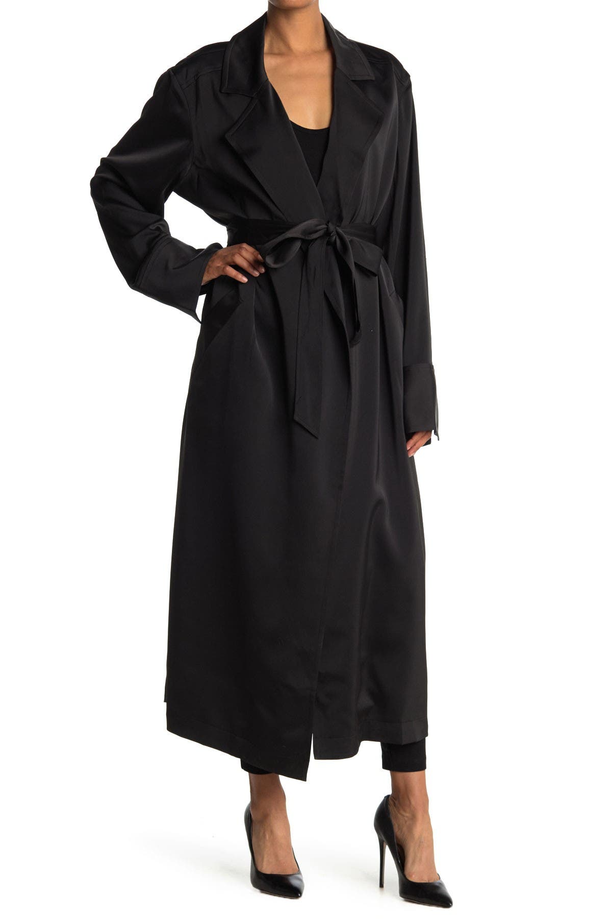 Good American Satin Long Line Trench 