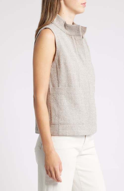 Shop Eileen Fisher Stand Collar Stretch Organic Cotton Vest In Dove