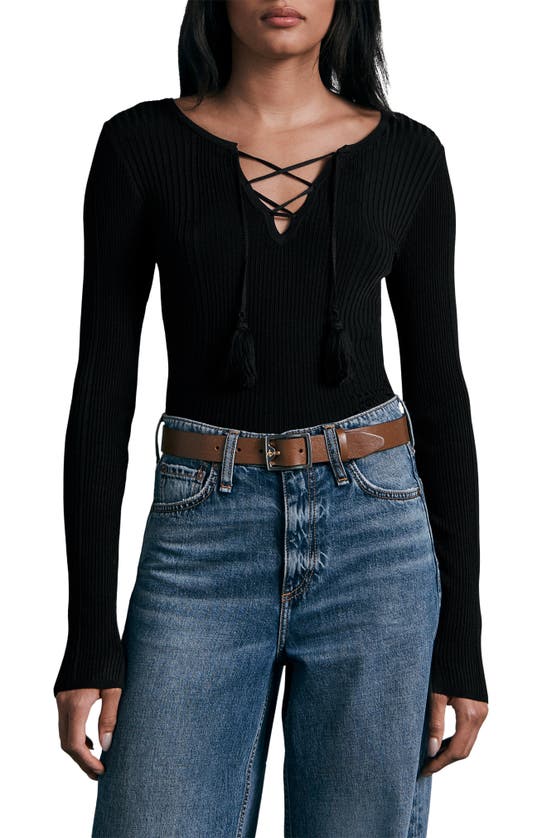 Rag & Bone Carrie Ribbed Lace-up Sweater In Black