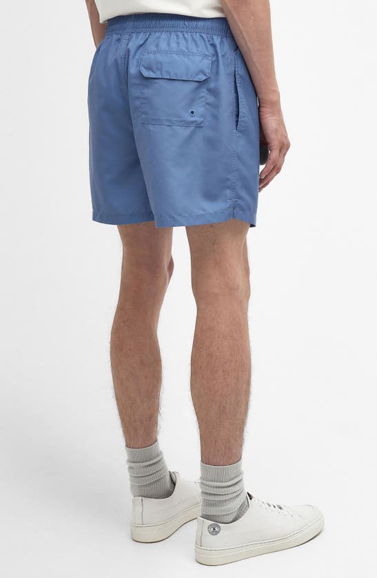 Shop Barbour Staple Logo Embroidered Swim Trunks In Force Blue