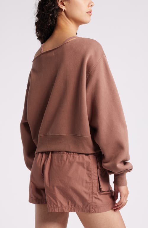 Shop Bp. Fleece Detail Off The Shoulder Sweatshirt In Brown Topaz