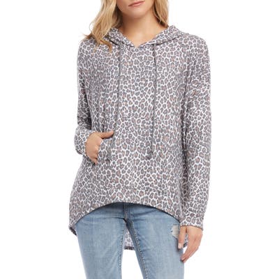 Karen Kane Faded Leopard High/low Hoodie, Grey