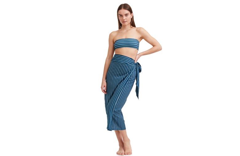 Shop Au Naturel By Gottex Printed Stripe Long Sarong Skirt Swim Cover Up In Dusk Blue