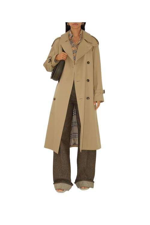 Burberry Waterloo Beige Double-breasted Trench Coat With Classic Collar And Belt Closure In Cotton Woman In Brown