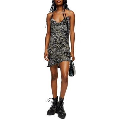 Topshop Alligator Ruched Slipdress, US (fits like 0) - Black