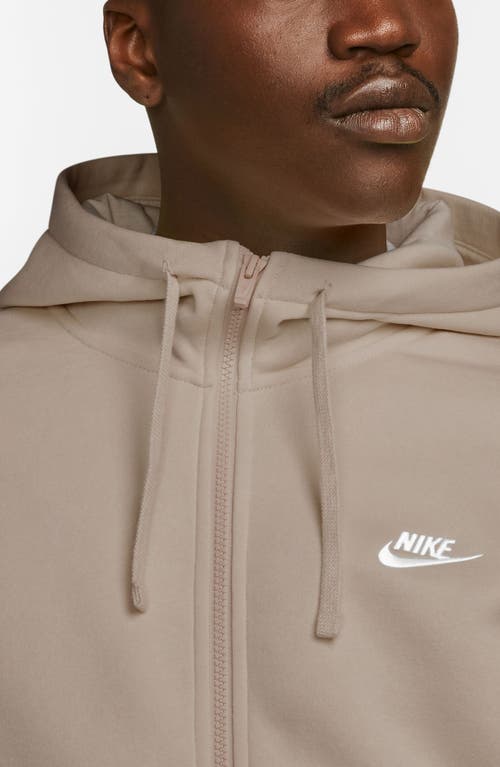 Shop Nike Club Zip-up Logo Hoodie In Khaki/khaki/white