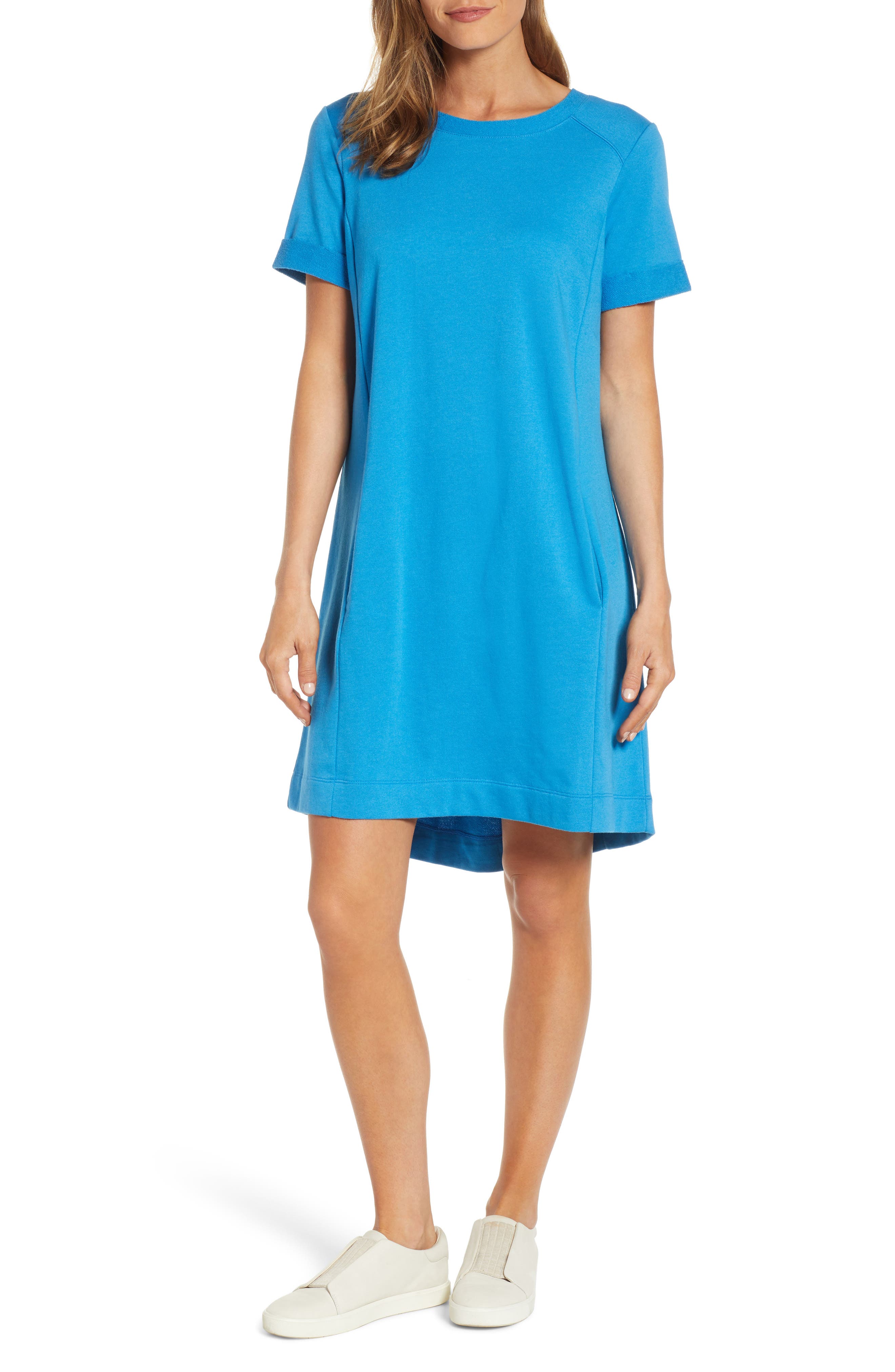 Caslon Short Sleeve Cotton Blend Dress, Blue