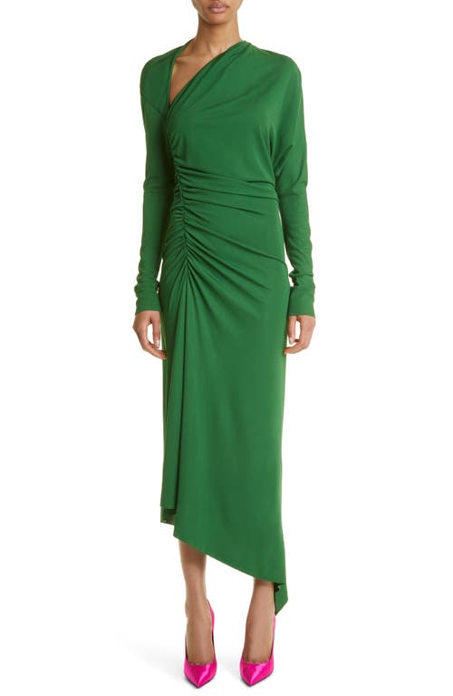 Victoria Beckham Slash Neck Long Sleeve Fluid Jersey Midi Dress in Dark Green