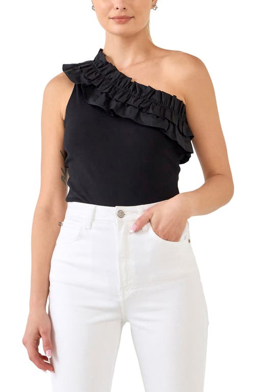 Endless Rose Ruffle One-Shoulder Bodysuit in Black at Nordstrom, Size Medium