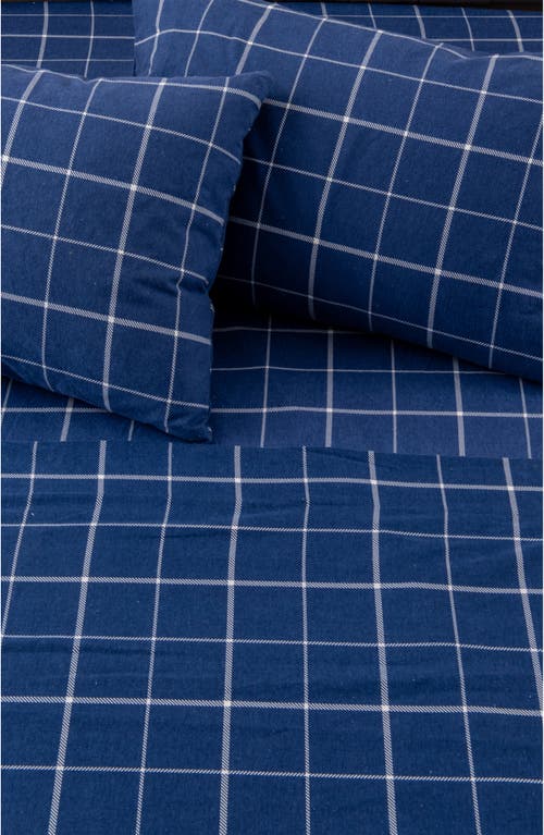 Shop Woven & Weft Turkish Cotton Windowpane Printed Flannel Sheet Set In Windowpane - Navy/white